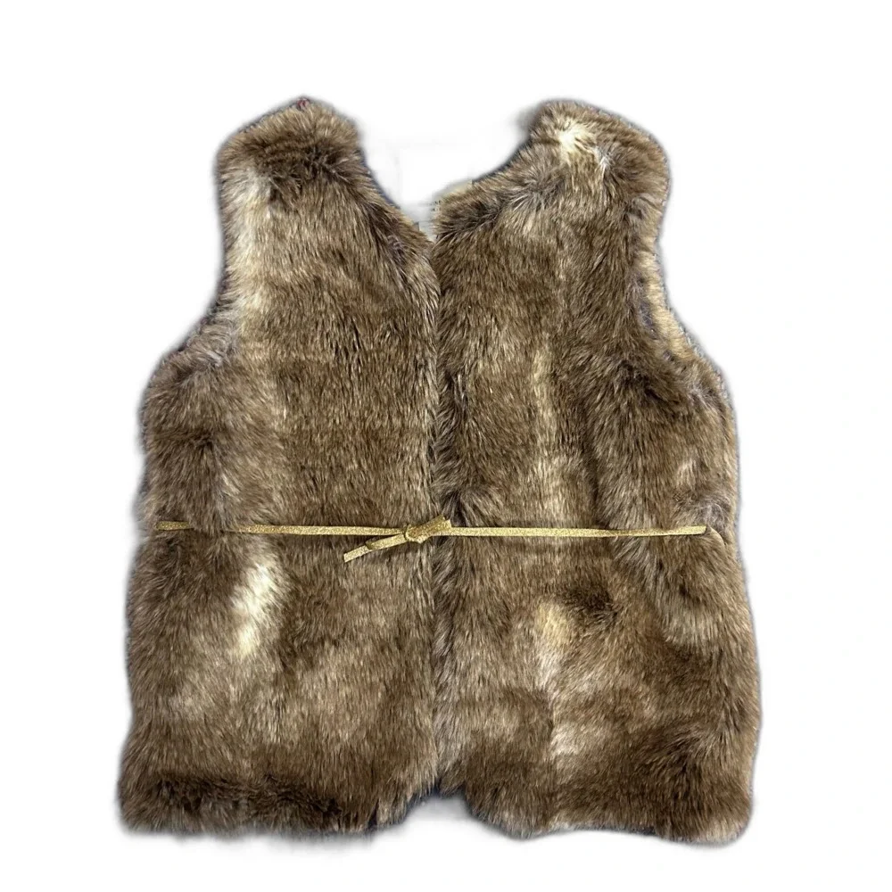 Oshkosh B'Gosh Girl's Brown Faux Fur Sleeveless Belted Vest Girl's Size 7